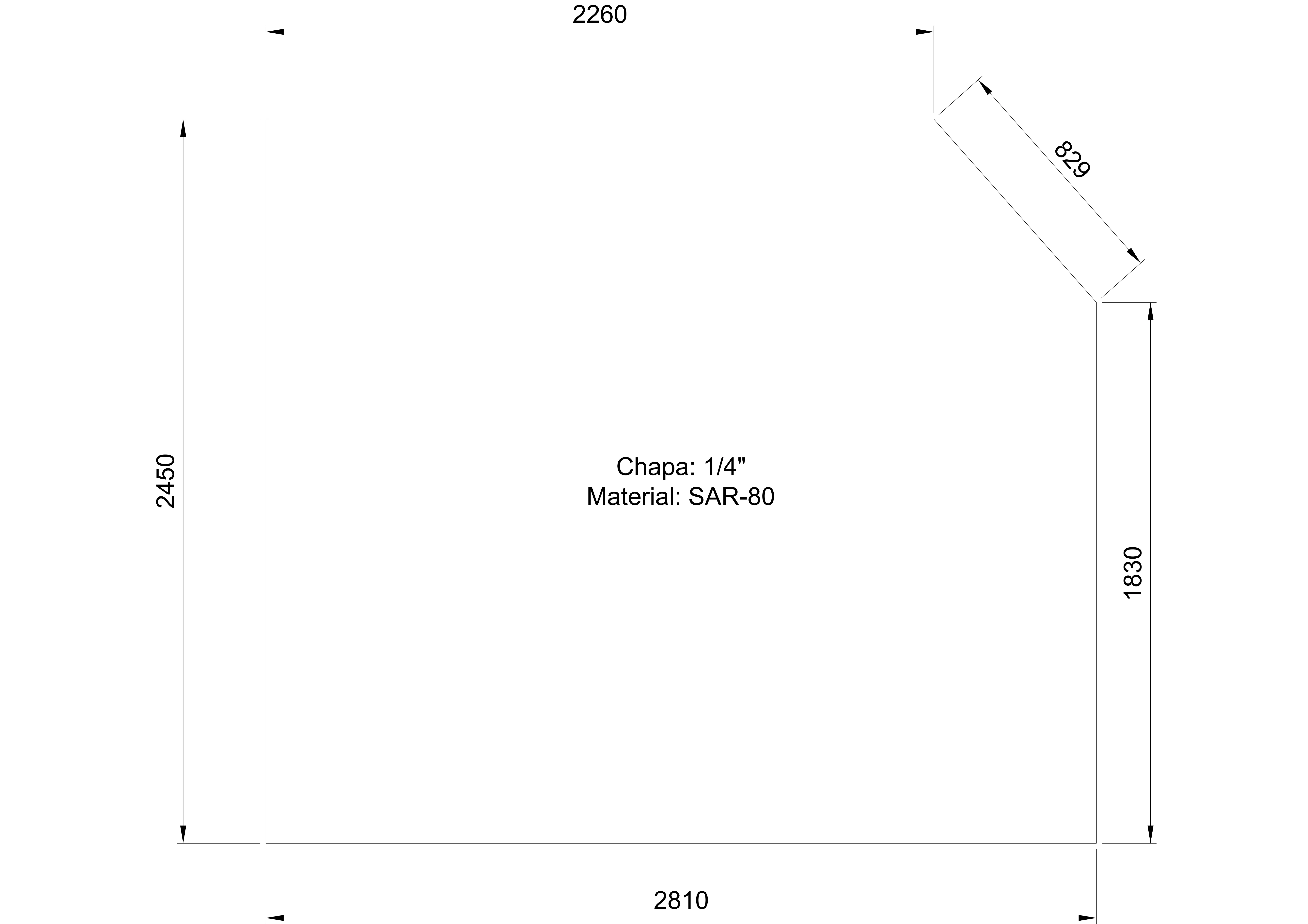 Chapa 1/4" - SAR80T - 2450 x 2810 x 2260 x 1830