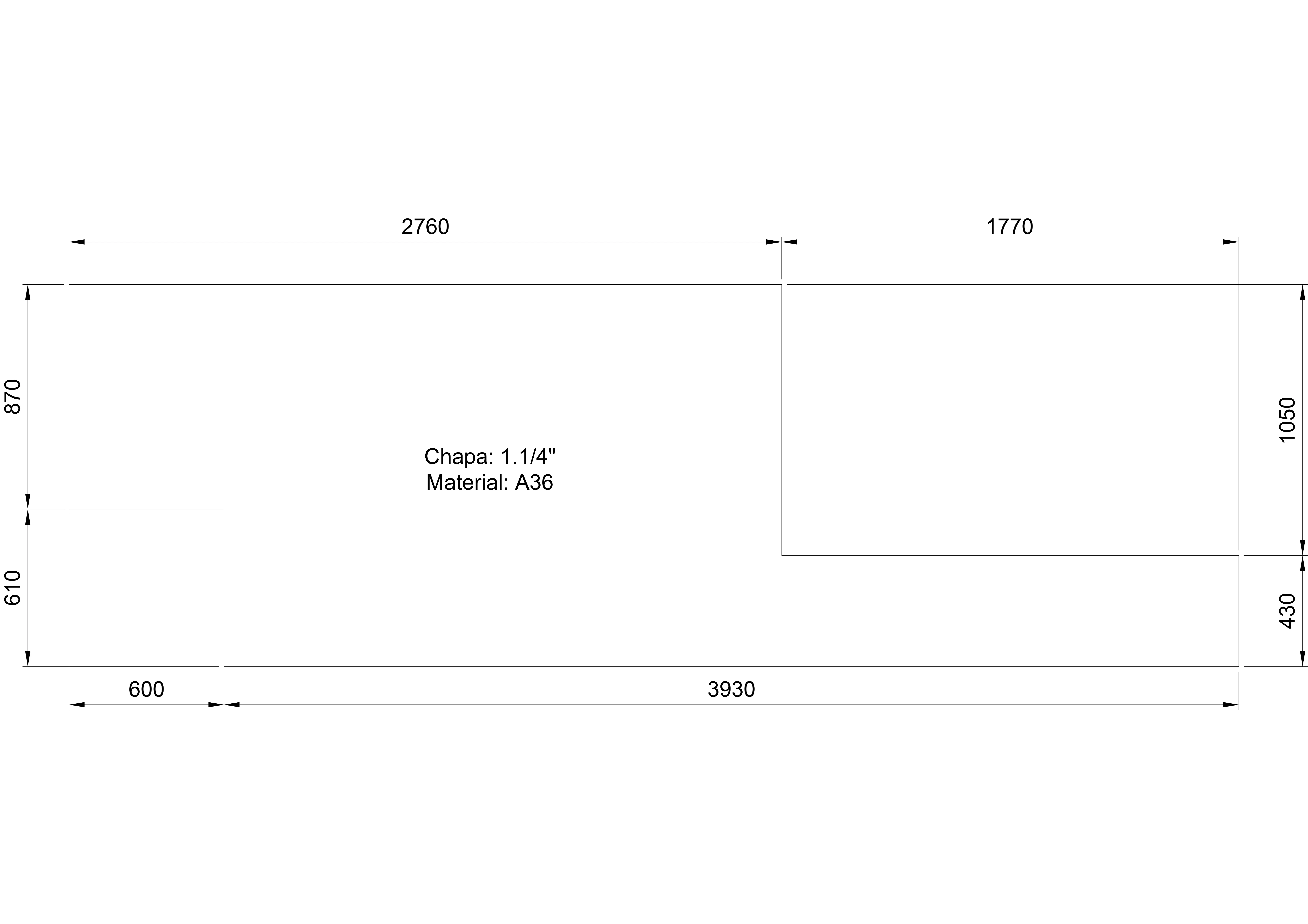 Chapa 1.1/4" - A36 - 2760 x 1480 x 1770 x 430 x 3930 x 600 x 600 x 870