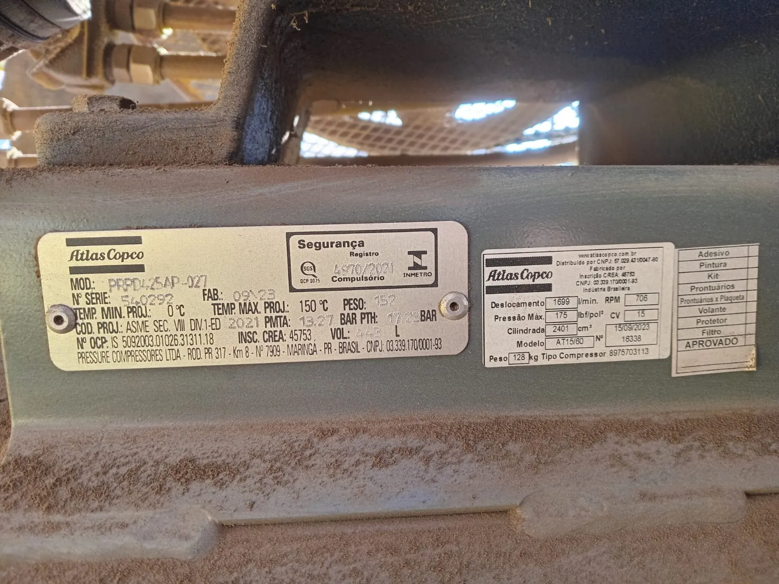 Compressor De Ar 60 Pés 425L 15HP 175 PSI ATLAS COPCO