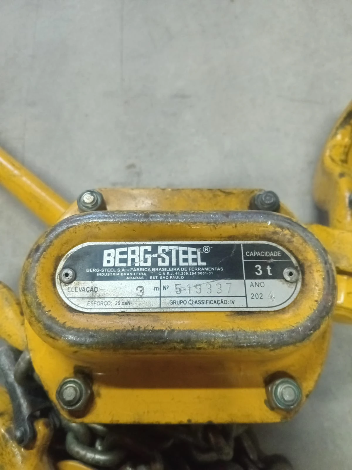 Talha BERG STEEL 3 Toneladas Elevação de 3 Metros Com Alavanca
